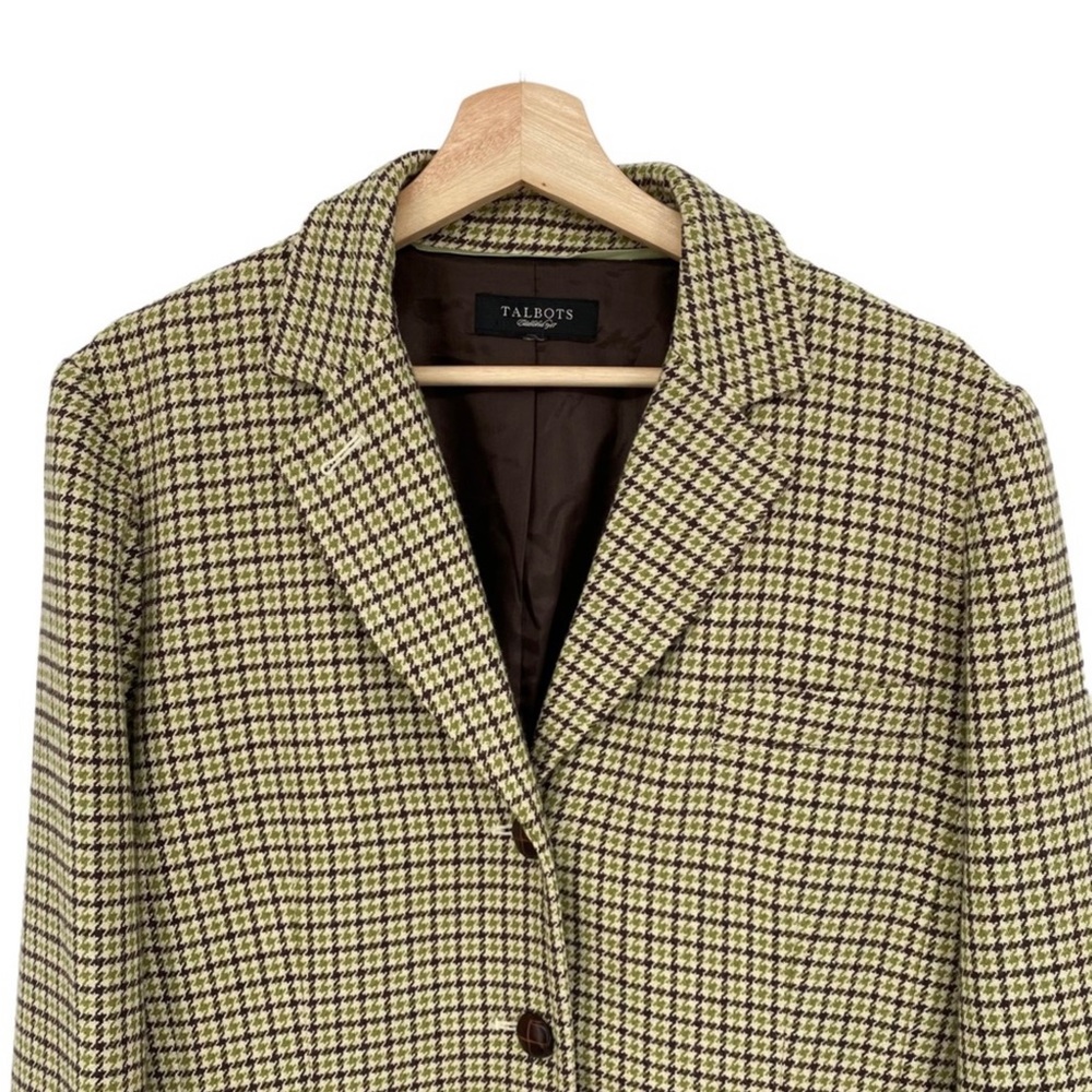 TALBOTS Houndstooth Brown Green wool viscose blazer jacket Excellent CLASSIC - Picture 4 of 10